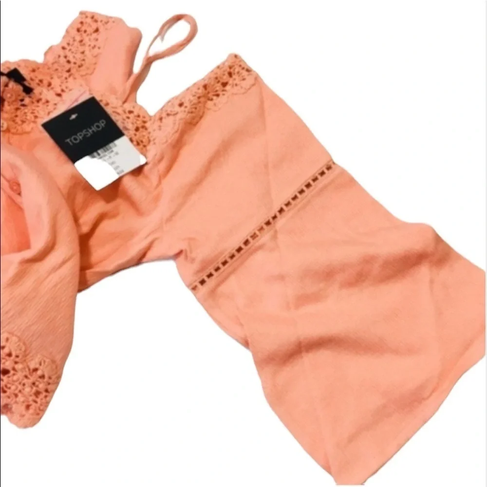 TopShop Womens Orange Cold Shoulder Elbow Sleeve Button Crop Tank Top Sz 10 New